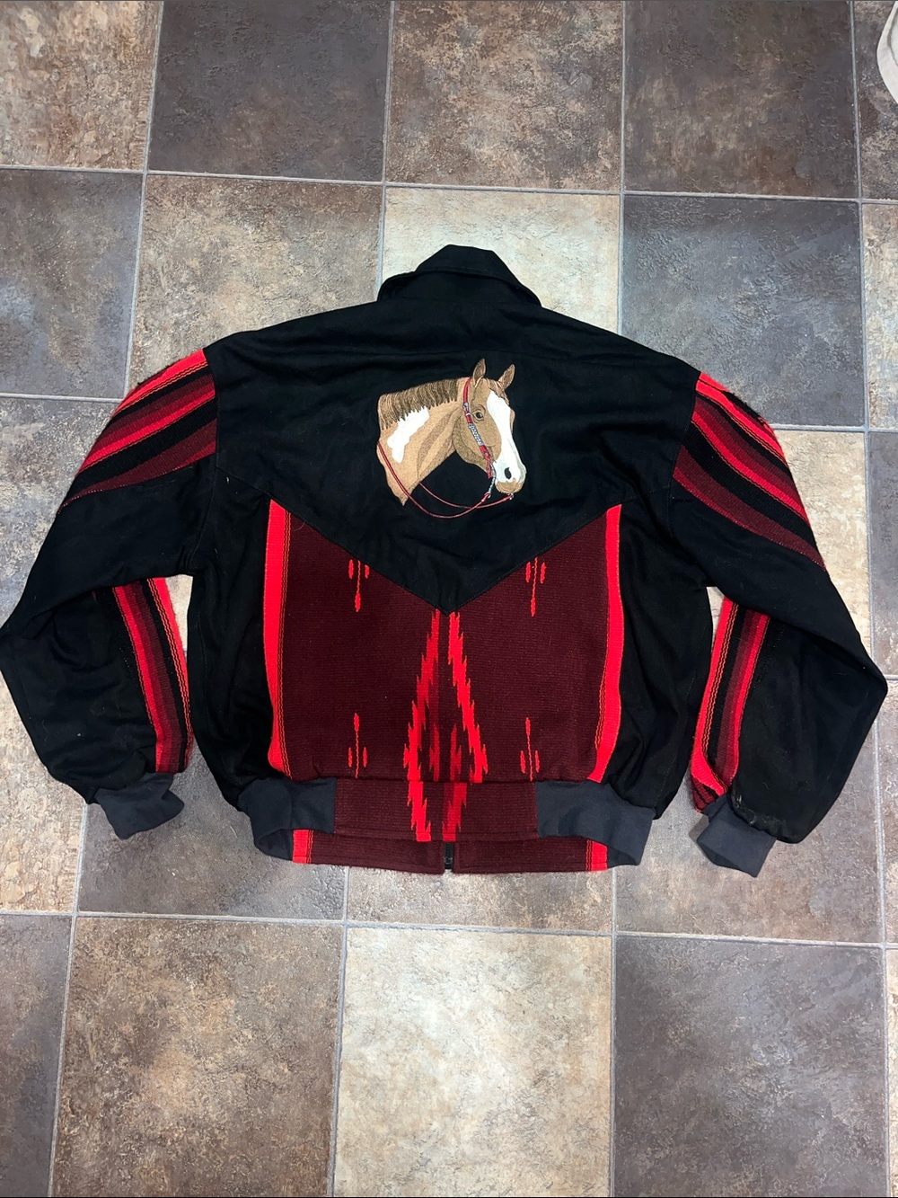 Vintage Black & Red Western Jacket with Embroidered Horse
